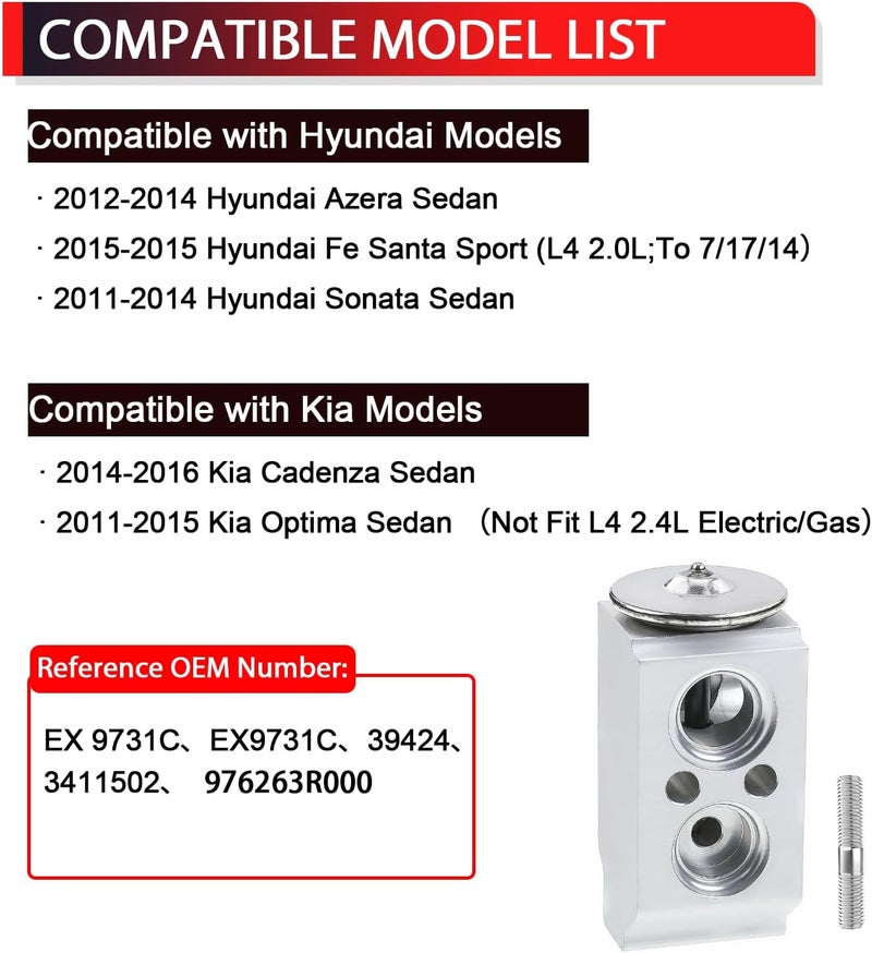 NITOYO A/C Expansion Valve Compatible with Hyundai Azera Sonata Fe Santa Sport, Kia Cadenza Optima, Replaces 976263R000, EX9731C - Image 2